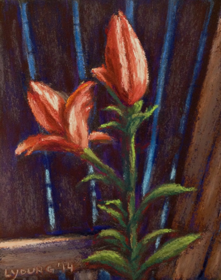 "Blooming on the Back Fence 1" by Lorraine Young, Pastels on Wallis, 4" x 5 ½" $40 unframed