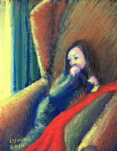 "Little Girl in a Big Chair With a Red Blanket" by Lorraine Young Pastels on Wallis 4 ½" x 6" $40 unframed