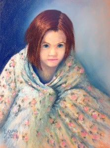 "Little Girl in Her Mother's Bathrobe"  Lorraine Young pastels on Canson Mi-Teintes  9" x 12" 