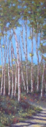 SOLD "Walk in the Woods" soft pastels on sanded pastel paper 7" x 17 ½" Lorraine Young $200 framed