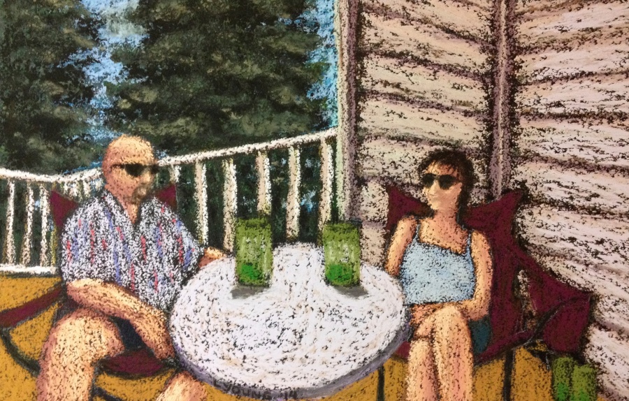 "On the Balcony" pastels on sanded pastel paper 6 ½" x 10" Lorraine Young NFS
